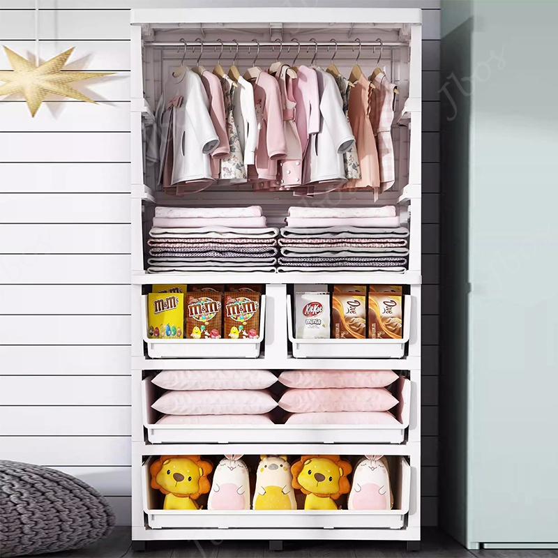 Jbos White Clothes Storage Wardrobe Cabinet with Silent Wheels Drawer Cabinet for Clothes