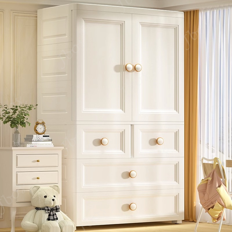 Jbos White Clothes Storage Wardrobe Cabinet with Silent Wheels Drawer Cabinet for Clothes