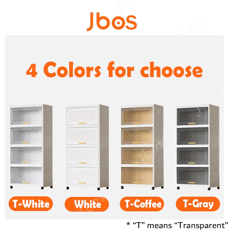 Jbos Durabox Cabinet Drawer Flip Top Storage Box White Organizer with Wheels Home Plastic Cabinet