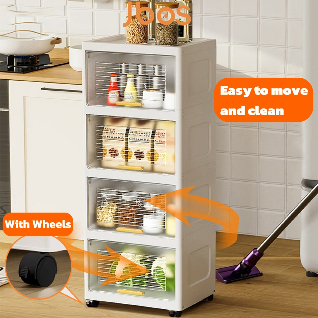 Jbos Durabox Cabinet Drawer Flip Top Storage Box White Organizer with Wheels Home Plastic Cabinet