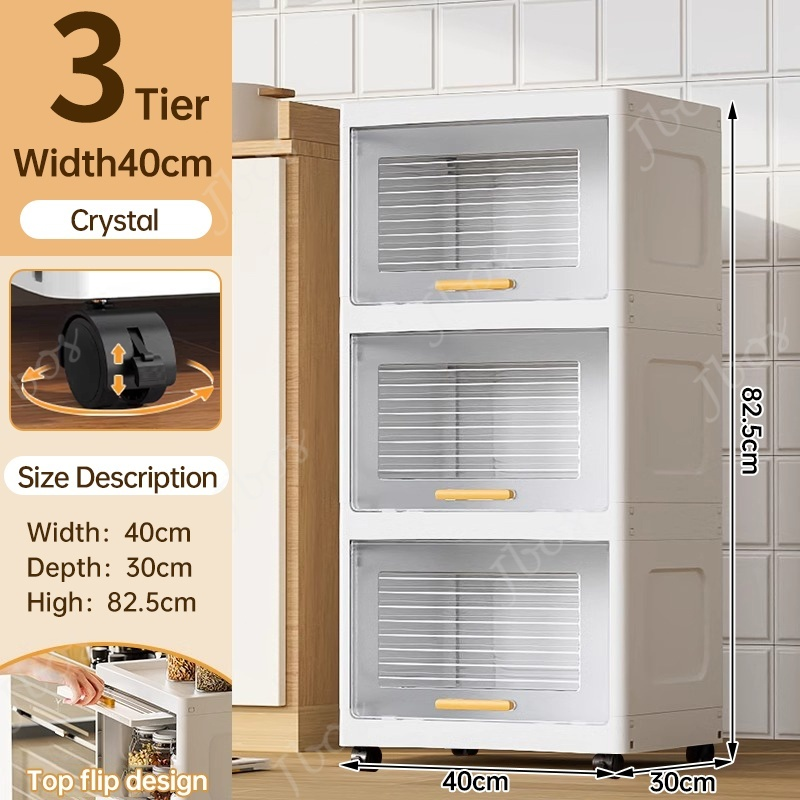 Jbos Durabox Cabinet Drawer Flip Top Storage Box White Organizer with Wheels Home Plastic Cabinet