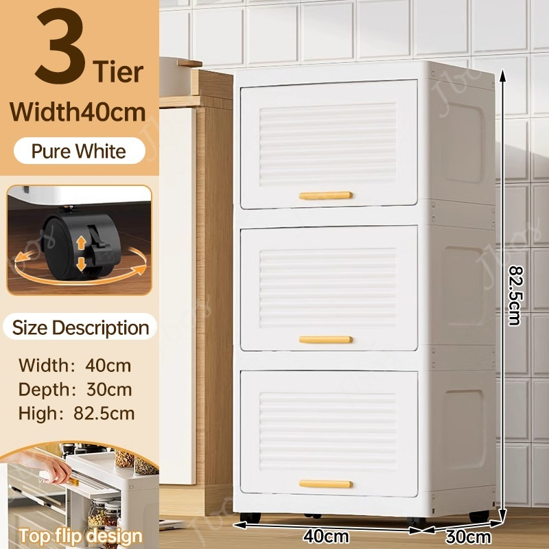 Jbos Durabox Cabinet Drawer Flip Top Storage Box White Organizer with Wheels Home Plastic Cabinet