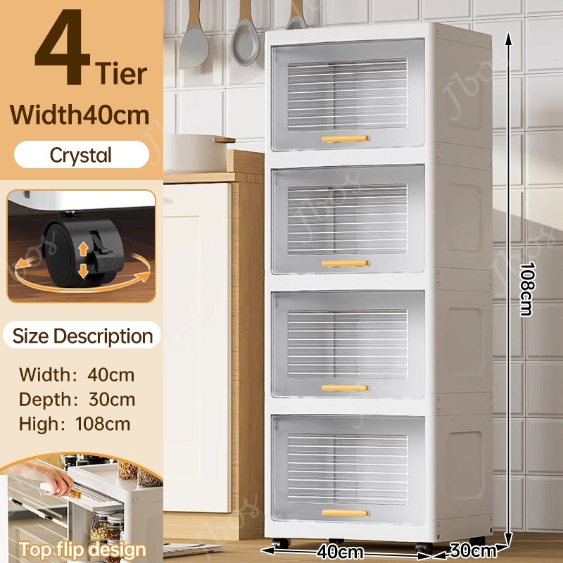 Jbos Durabox Cabinet Drawer Flip Top Storage Box White Organizer with Wheels Home Plastic Cabinet