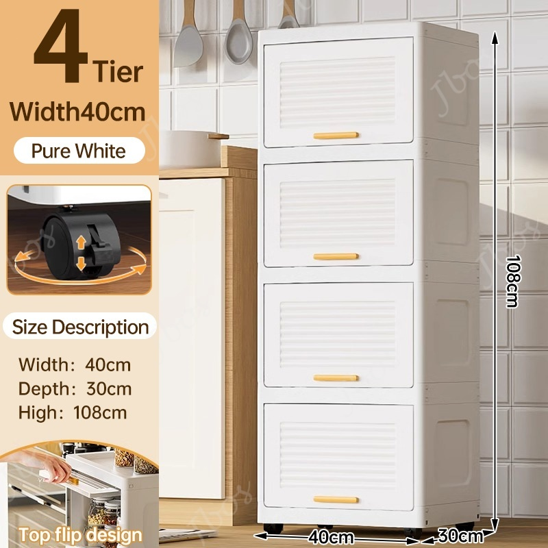 Jbos Durabox Cabinet Drawer Flip Top Storage Box White Organizer with Wheels Home Plastic Cabinet