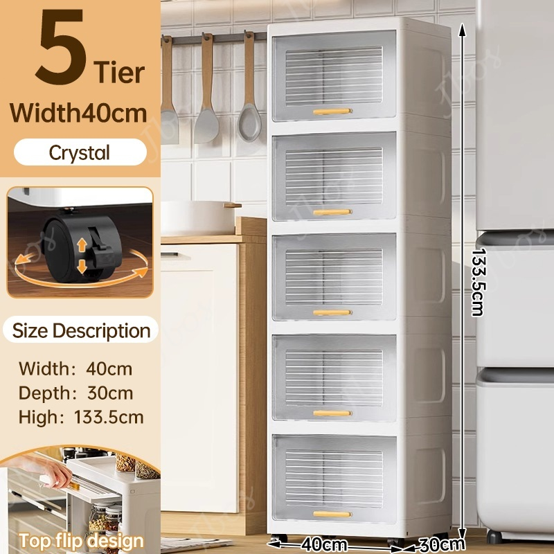 Jbos Durabox Cabinet Drawer Flip Top Storage Box White Organizer with Wheels Home Plastic Cabinet
