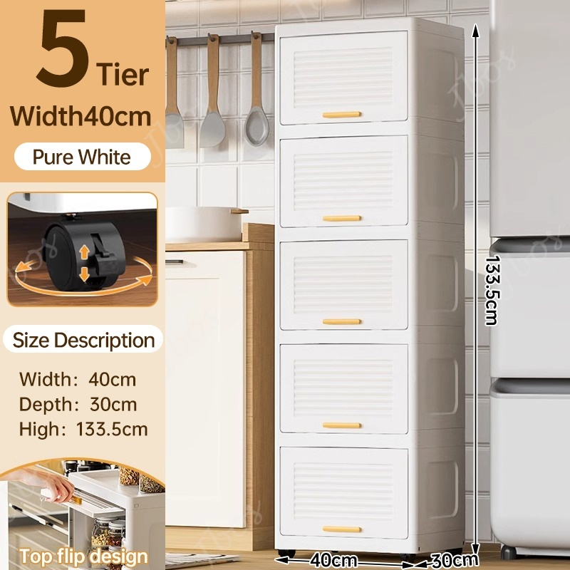 Jbos Durabox Cabinet Drawer Flip Top Storage Box White Organizer with Wheels Home Plastic Cabinet