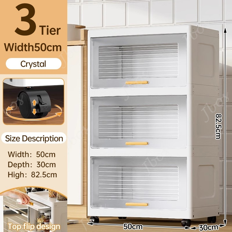 Jbos Durabox Cabinet Drawer Flip Top Storage Box White Organizer with Wheels Home Plastic Cabinet