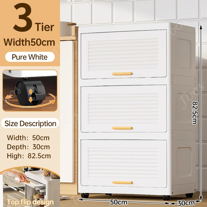 Jbos Durabox Cabinet Drawer Flip Top Storage Box White Organizer with Wheels Home Plastic Cabinet