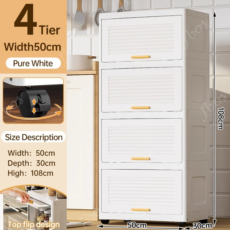 Jbos Durabox Cabinet Drawer Flip Top Storage Box White Organizer with Wheels Home Plastic Cabinet