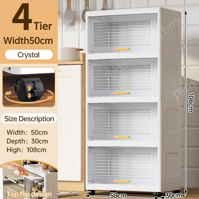 Jbos Durabox Cabinet Drawer Flip Top Storage Box White Organizer with Wheels Home Plastic Cabinet