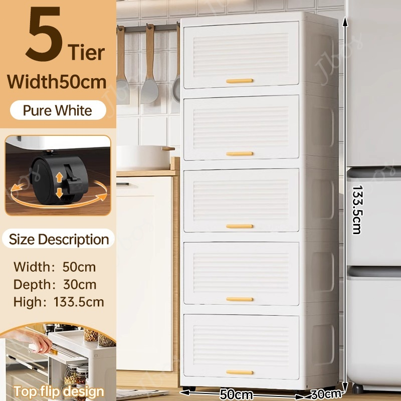 Jbos Durabox Cabinet Drawer Flip Top Storage Box White Organizer with Wheels Home Plastic Cabinet
