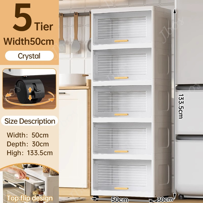 Jbos Durabox Cabinet Drawer Flip Top Storage Box White Organizer with Wheels Home Plastic Cabinet