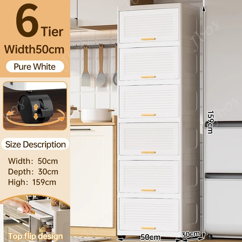 Jbos Durabox Cabinet Drawer Flip Top Storage Box White Organizer with Wheels Home Plastic Cabinet