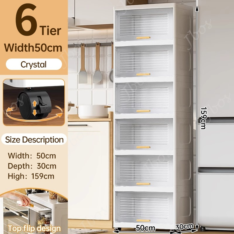 Jbos Durabox Cabinet Drawer Flip Top Storage Box White Organizer with Wheels Home Plastic Cabinet