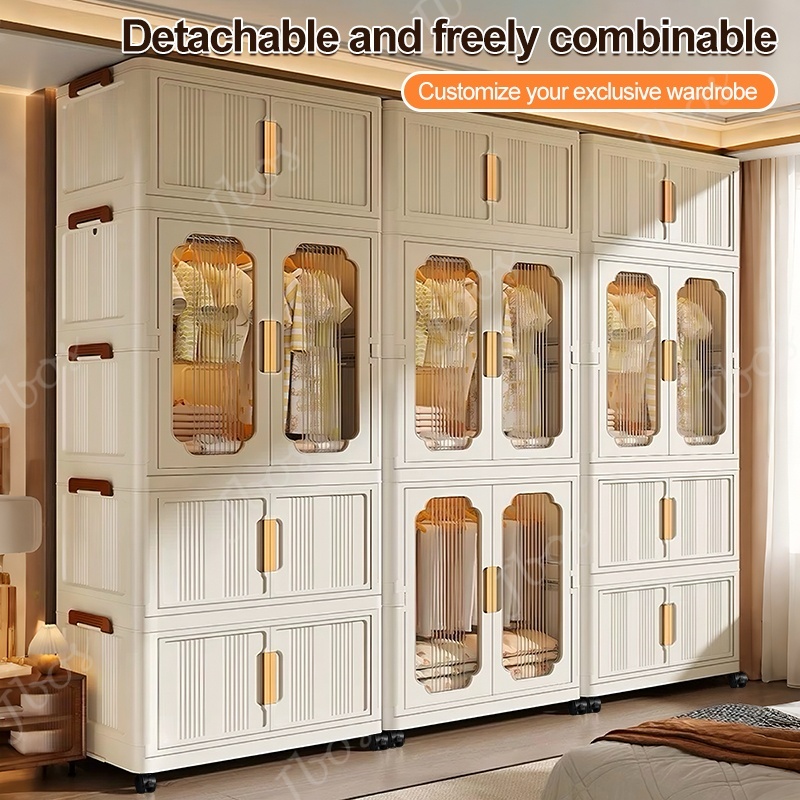 Jbos Foldable Storage Cabinet For Clothes With Universal Wheels Oversized Wardrobe For Adult