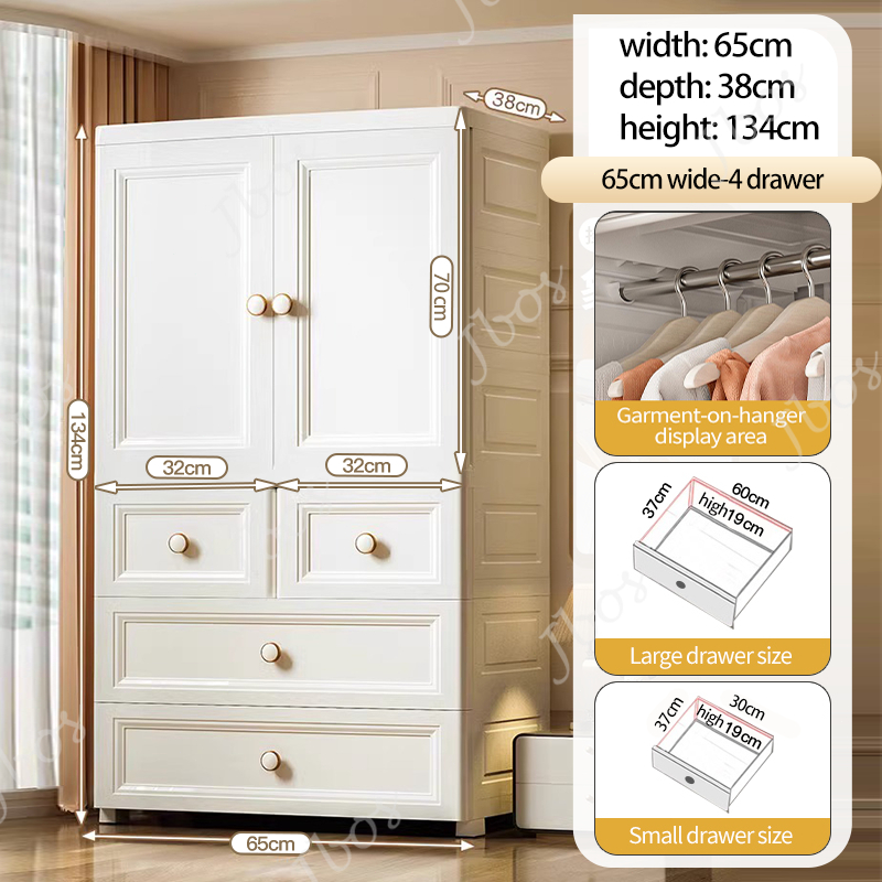 Jbos White Clothes Storage Wardrobe Cabinet with Silent Wheels Drawer Cabinet for Clothes