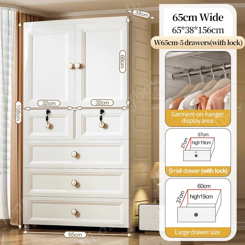 Jbos White Clothes Storage Wardrobe Cabinet with Silent Wheels Drawer Cabinet for Clothes