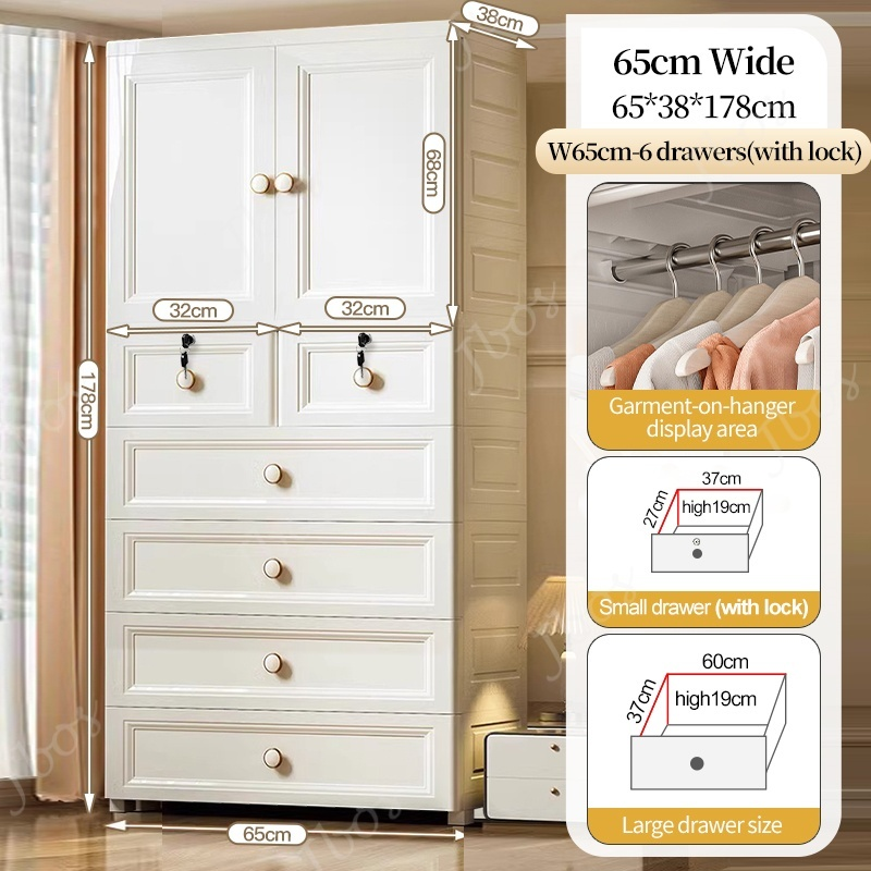 Jbos White Clothes Storage Wardrobe Cabinet with Silent Wheels Drawer Cabinet for Clothes