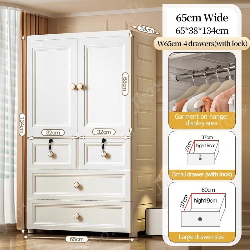 Jbos White Clothes Storage Wardrobe Cabinet with Silent Wheels Drawer Cabinet for Clothes