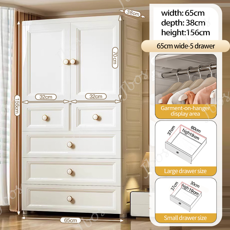 Jbos White Clothes Storage Wardrobe Cabinet with Silent Wheels Drawer Cabinet for Clothes