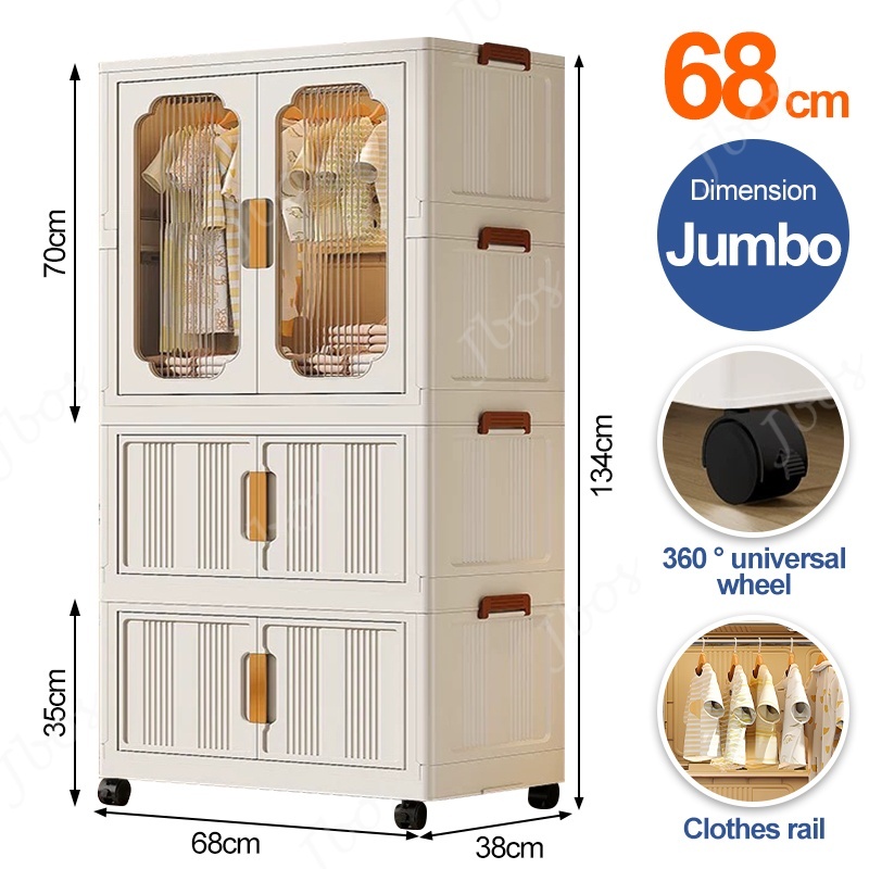 Jbos Foldable Storage Cabinet For Clothes With Universal Wheels Oversized Wardrobe For Adult
