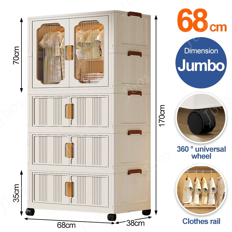 Jbos Foldable Storage Cabinet For Clothes With Universal Wheels Oversized Wardrobe For Adult