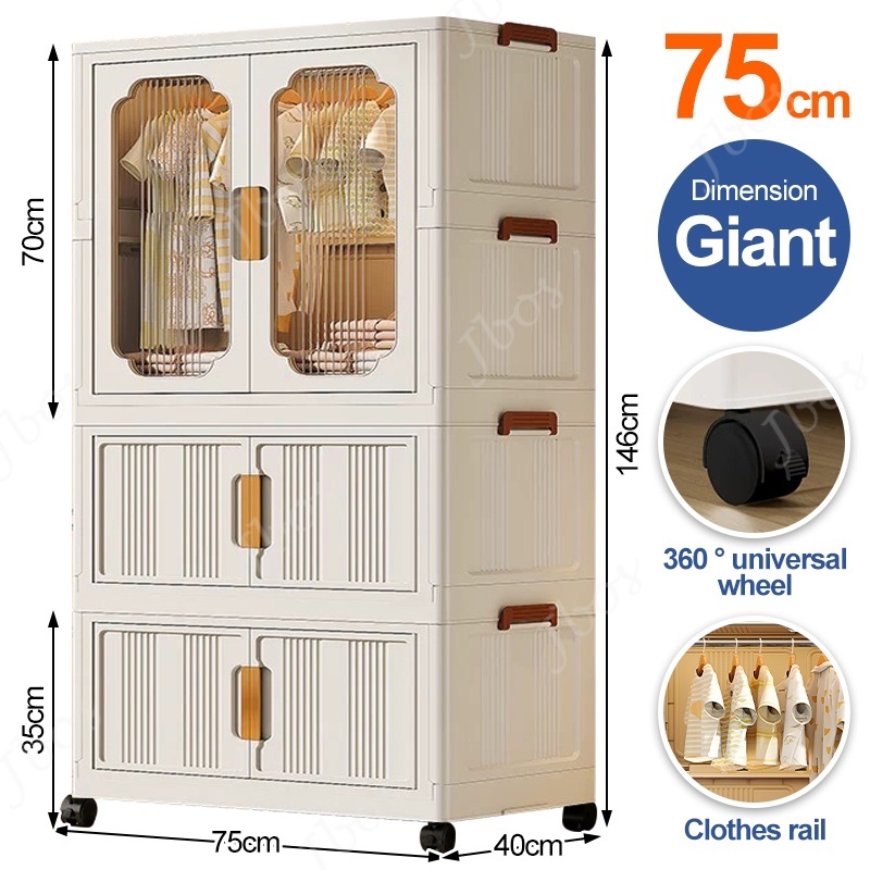 Jbos Foldable Storage Cabinet For Clothes With Universal Wheels Oversized Wardrobe For Adult