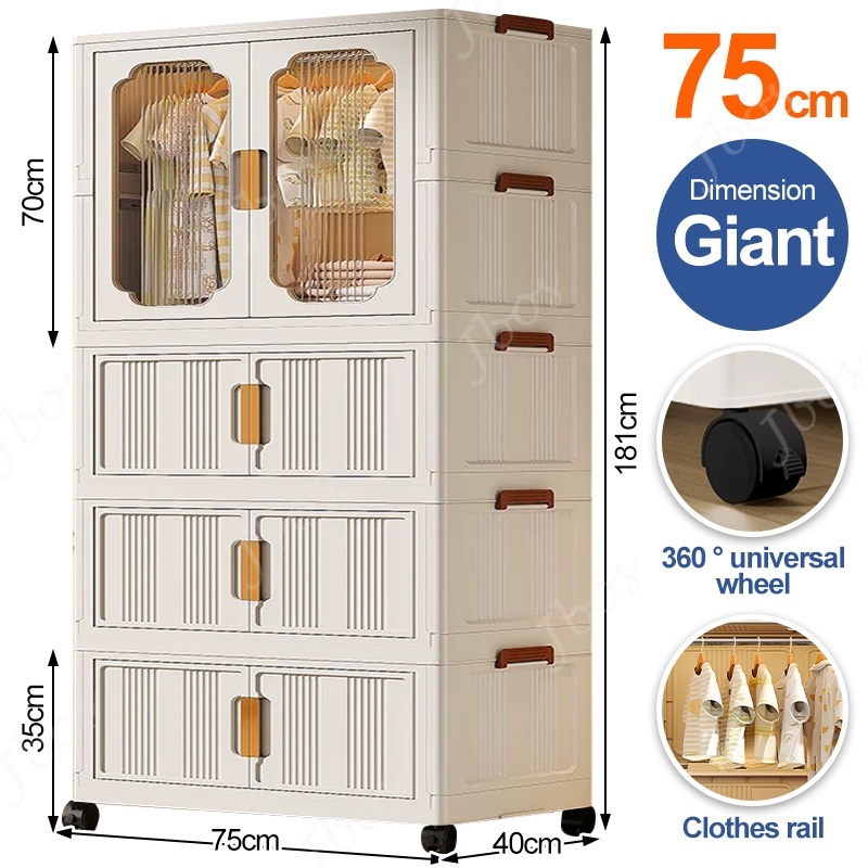 Jbos Foldable Storage Cabinet For Clothes With Universal Wheels Oversized Wardrobe For Adult