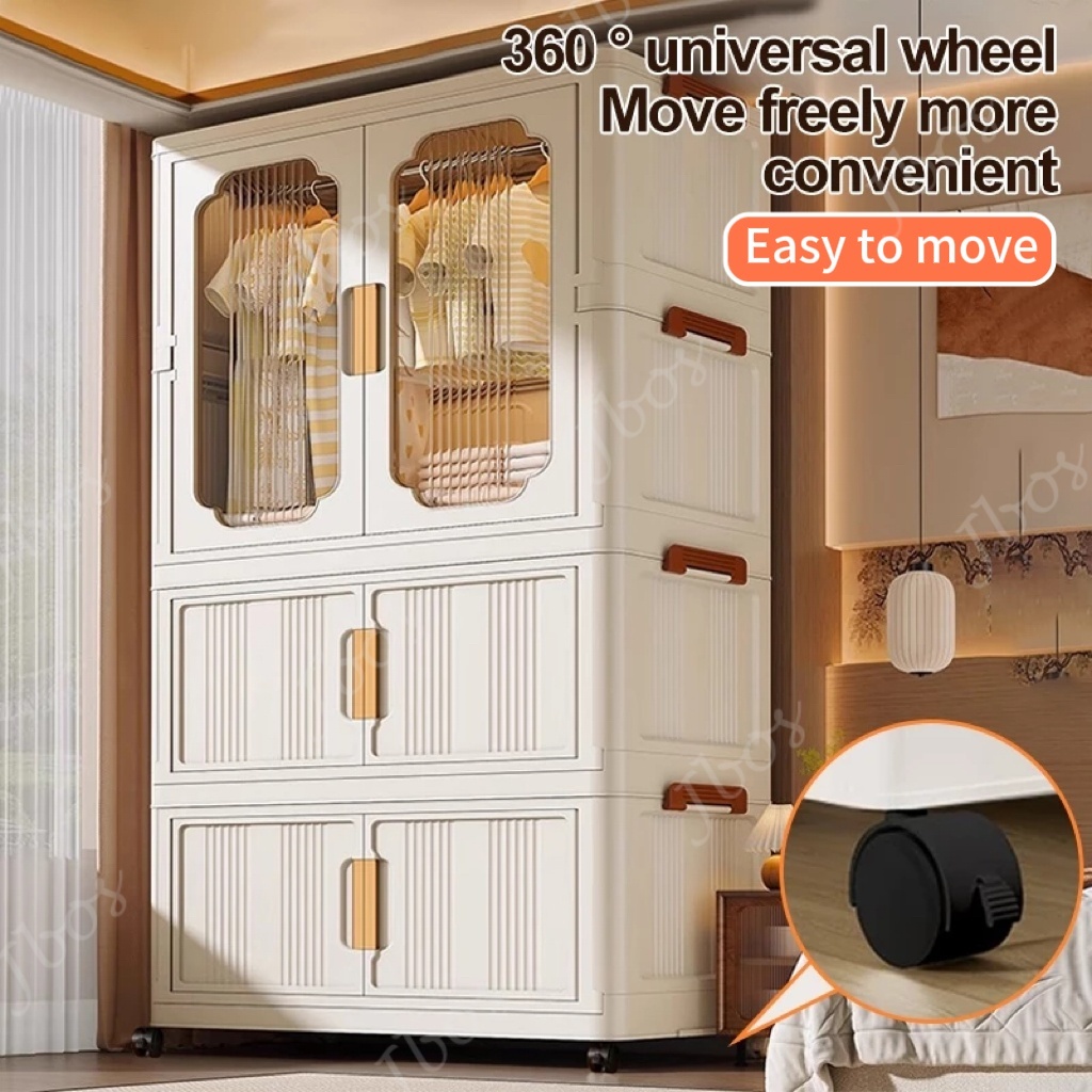 Jbos Foldable Storage Cabinet For Clothes With Universal Wheels Oversized Wardrobe For Adult