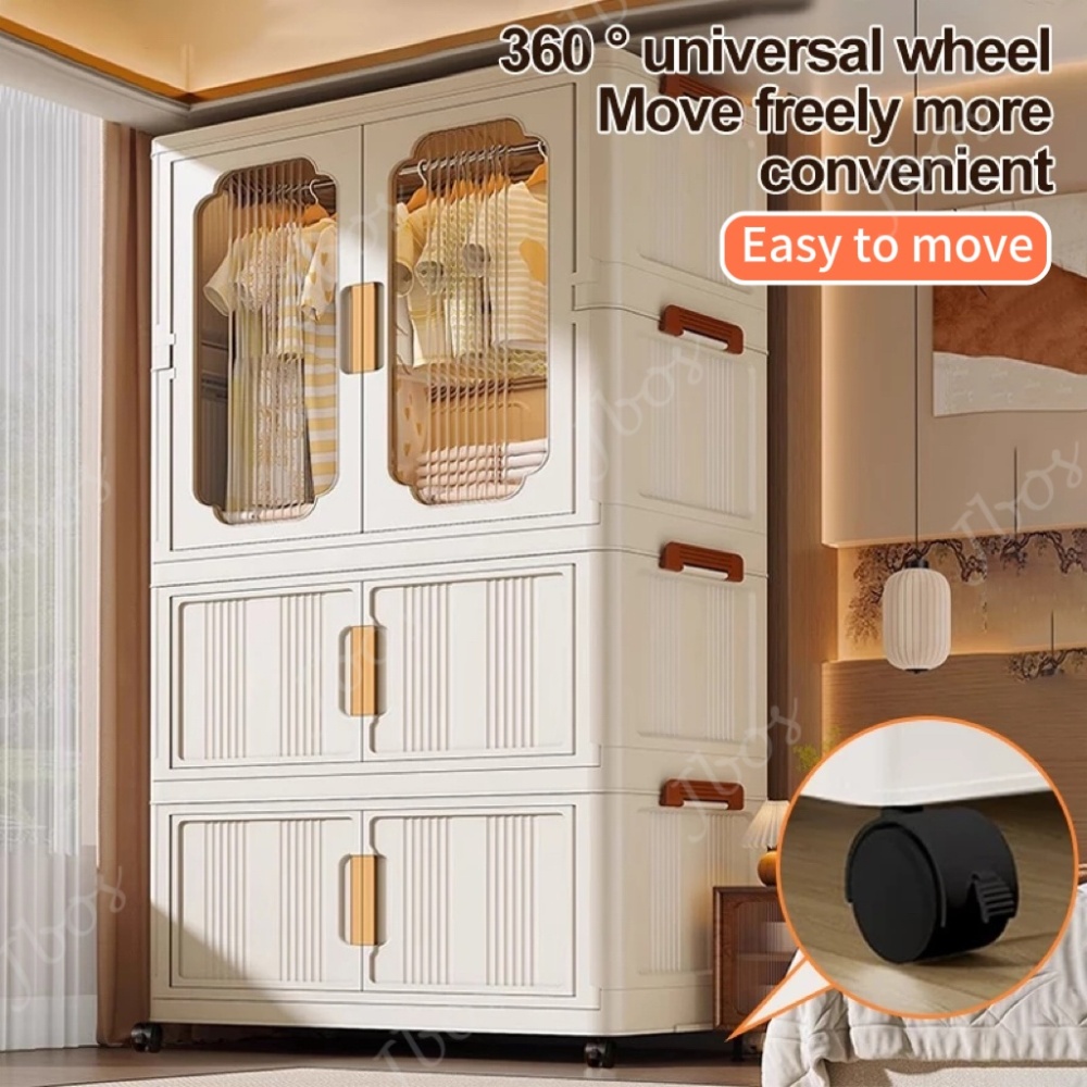 Jbos Foldable Storage Cabinet For Clothes With Universal Wheels Oversized Wardrobe For Adult