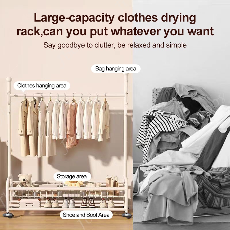 Jbos Clothes Rack With Hanger&Basket  Heavy Duty Sampayan ng damit All-in-one Clothes Organizer Rack