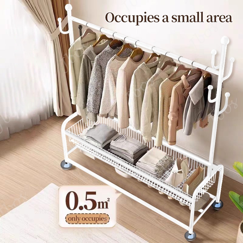 Jbos Clothes Rack With Hanger&Basket  Heavy Duty Sampayan ng damit All-in-one Clothes Organizer Rack