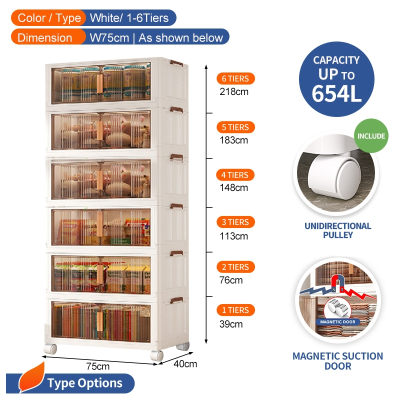 Jbos Foldable Cabinet for Kitchen Durabox Bedroom Drawer Cabinet Plastic Wardrobe Storage Box