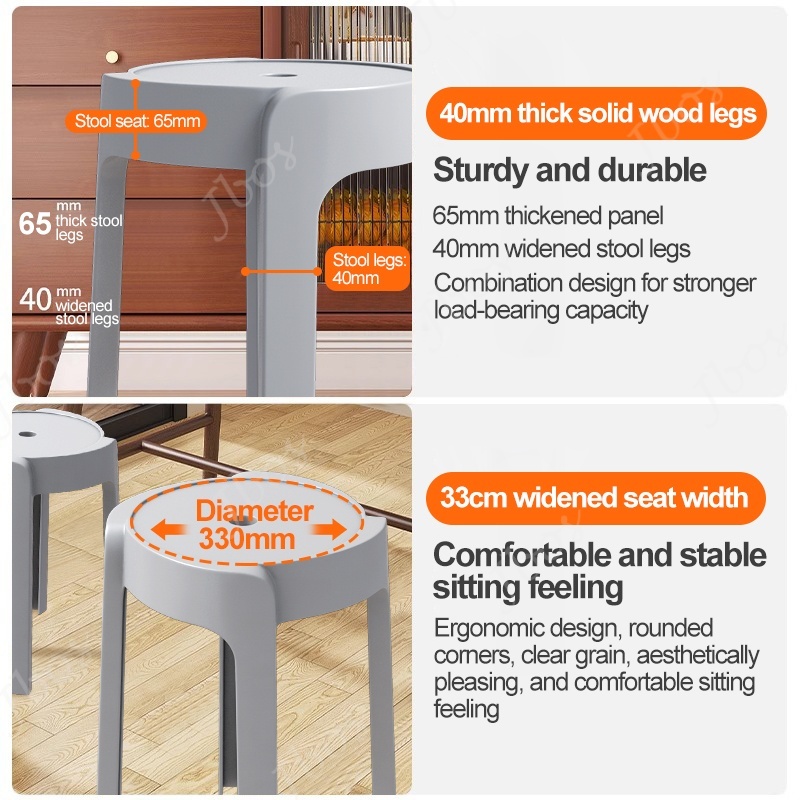 Jbos Stackable Nordic Round Stool Monoblock Thickened Plastic Household Dining Chair