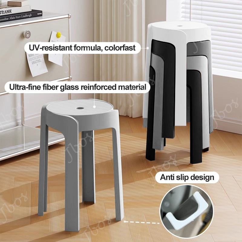 Jbos Stackable Nordic Round Stool Monoblock Thickened Plastic Household Dining Chair