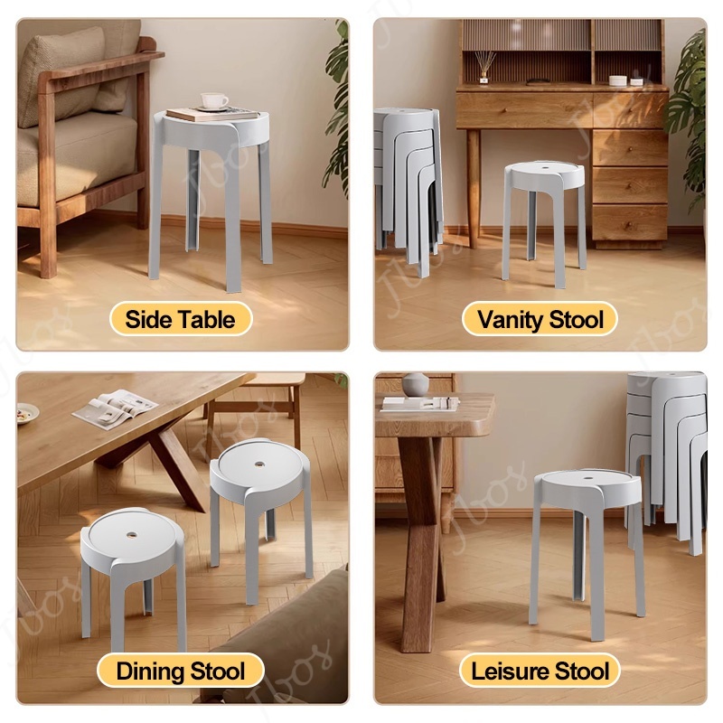 Jbos Stackable Nordic Round Stool Monoblock Thickened Plastic Household Dining Chair