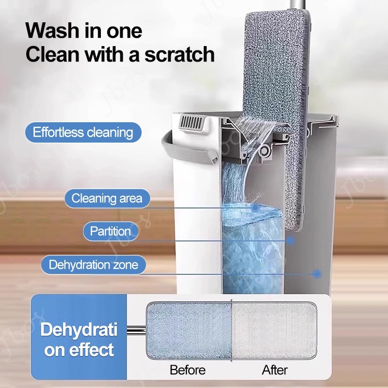 Jbos 2in1 Self-Wash Flat Squeeze Mop with Dry Bucket Effortless Hand Free Cleaning Floor Mop