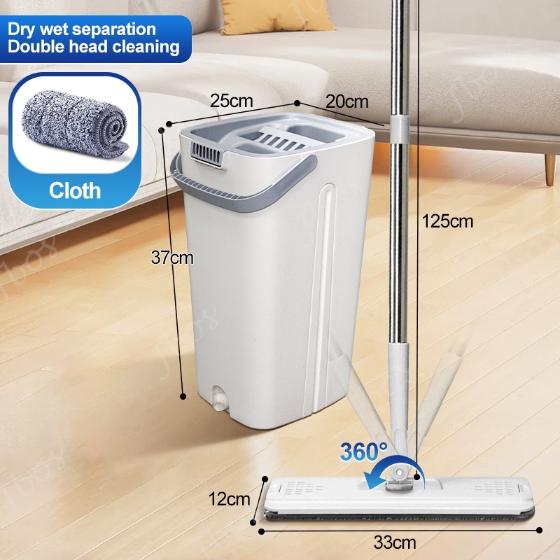 Jbos 2in1 Self-Wash Flat Squeeze Mop with Dry Bucket Effortless Hand Free Cleaning Floor Mop