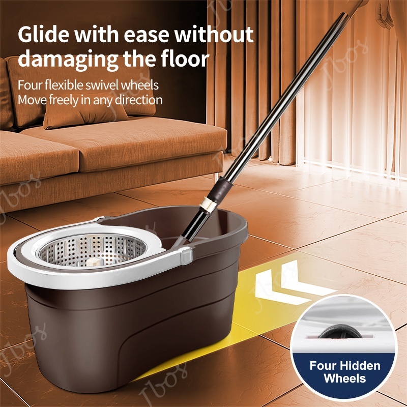 Jbos Choc Mop With Spinner and Bucket Hand Free Wash Heavy Duty Rotary Mop Set For Floor Cleaning