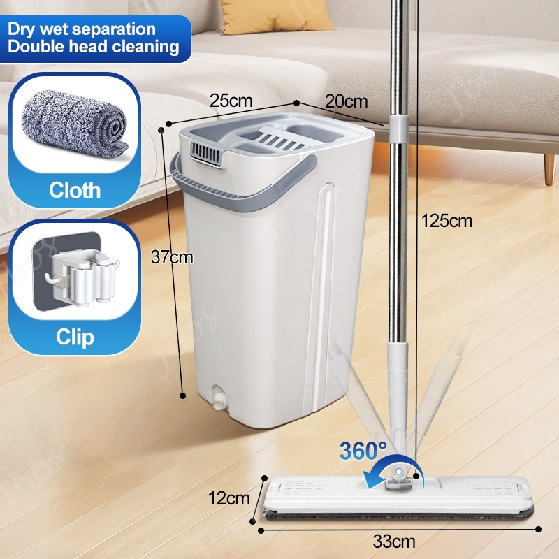 Jbos 2in1 Self-Wash Flat Squeeze Mop with Dry Bucket Effortless Hand Free Cleaning Floor Mop