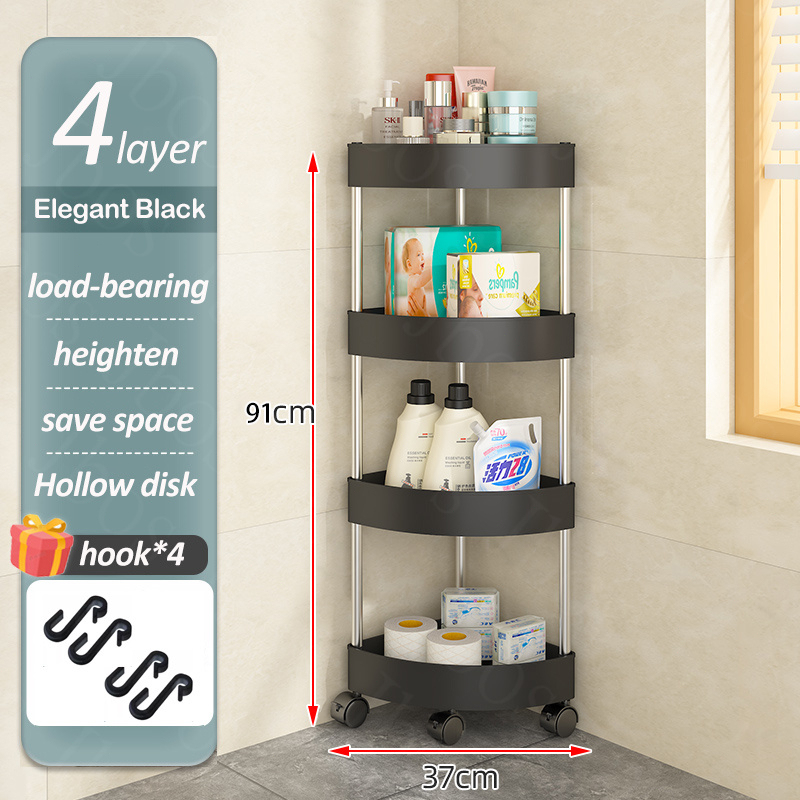Jbos 3/4 Layer Bathroom Gap Organizer Rack With Wheels Bath Rolling Trolley Storage Corner Shelf