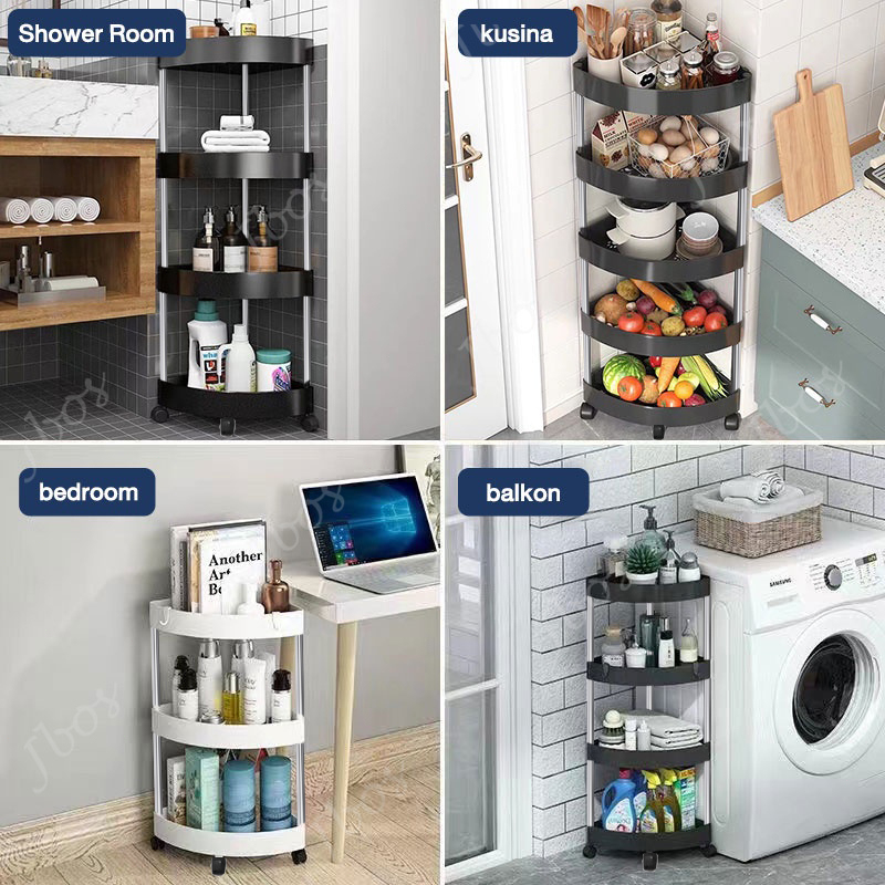 Jbos 3/4 Layer Bathroom Gap Organizer Rack With Wheels Bath Rolling Trolley Storage Corner Shelf