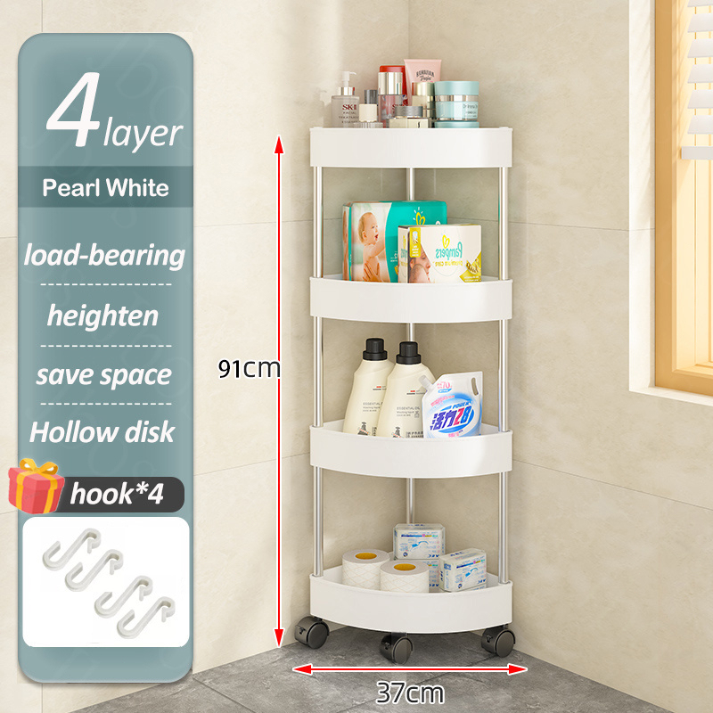 Jbos 3/4 Layer Bathroom Gap Organizer Rack With Wheels Bath Rolling Trolley Storage Corner Shelf