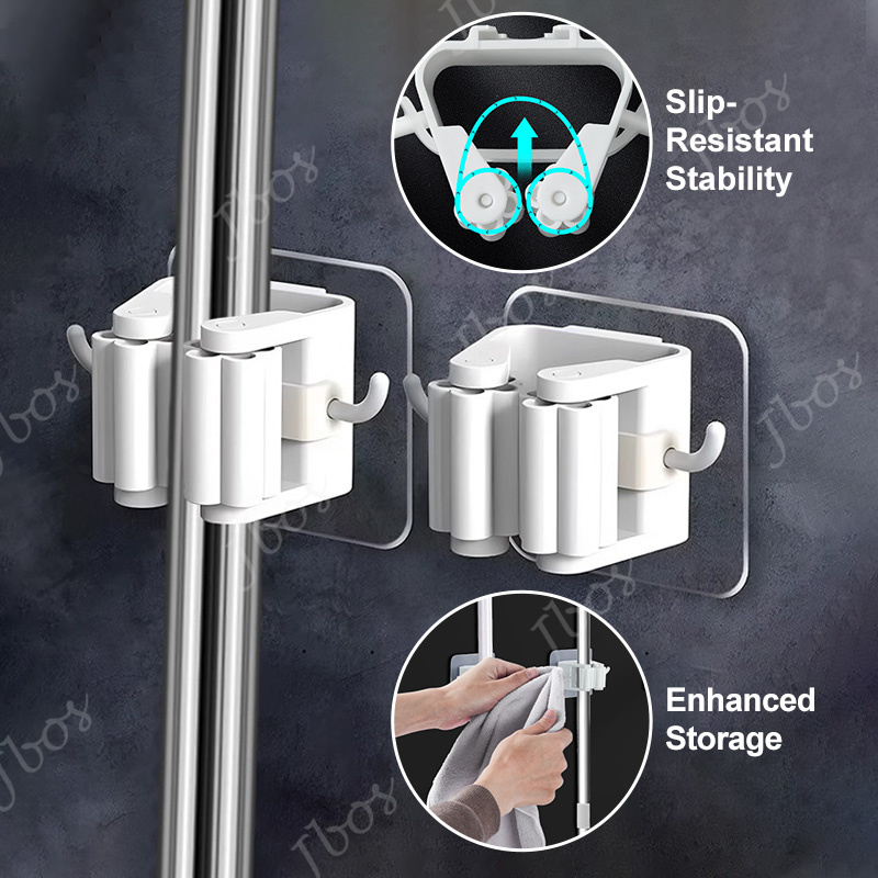 Jbos 1/5/10PCS Wall-Mounted Mop Rack No Drilling Super Anti-Slip Rack Broom Mop Hook