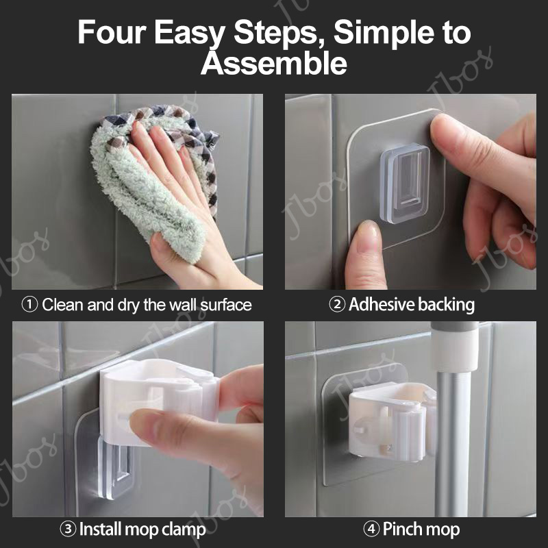 Jbos 1/5/10PCS Wall-Mounted Mop Rack No Drilling Super Anti-Slip Rack Broom Mop Hook