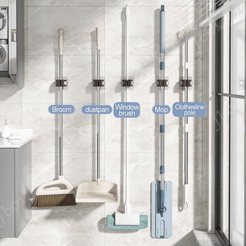 Jbos 1/5/10PCS Wall-Mounted Mop Rack No Drilling Super Anti-Slip Rack Broom Mop Hook