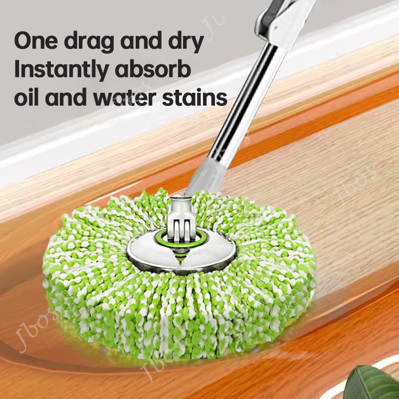 Mop With Spinner Metal Stainless steel bucket 360 Easy Rotating with drain cap Dual Drive Microfiber