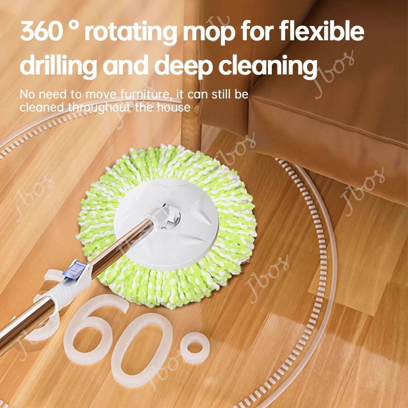 Mop With Spinner Metal Stainless steel bucket 360 Easy Rotating with drain cap Dual Drive Microfiber