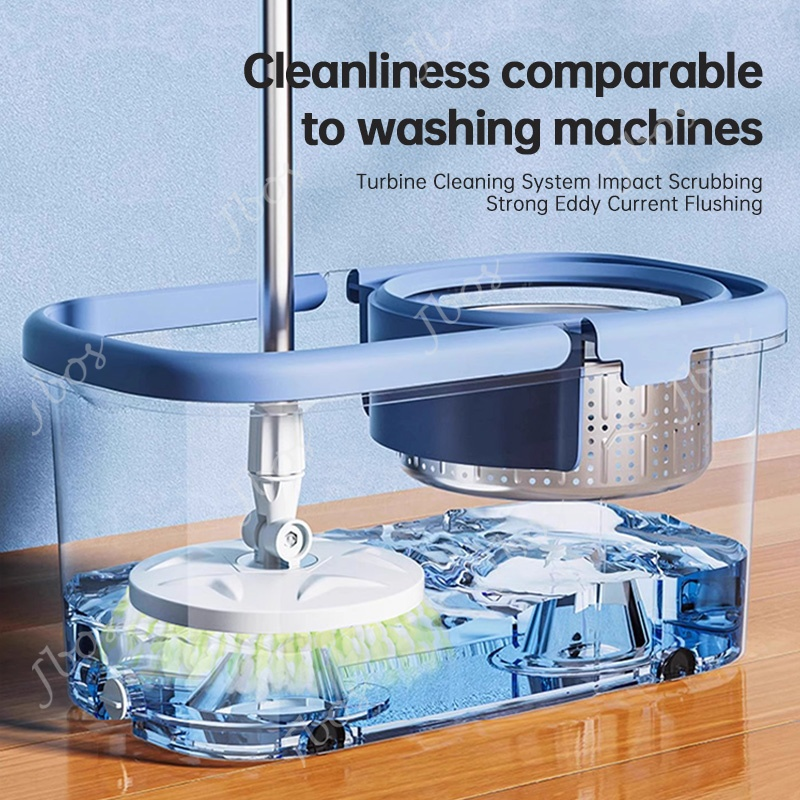 Mop With Spinner Metal Stainless steel bucket 360 Easy Rotating with drain cap Dual Drive Microfiber