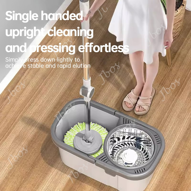 Mop With Spinner Metal Stainless steel bucket 360 Easy Rotating with drain cap Dual Drive Microfiber